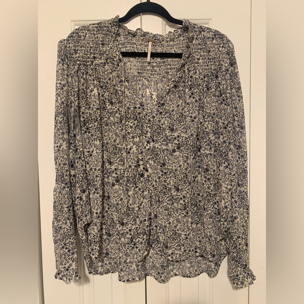 Free People Blue & White Floral Blouse